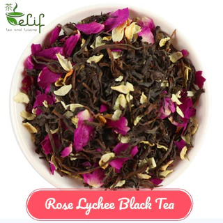 ELIF TEA Rose Lychee Black Tea 50g - Teh Bunga Buah Asli | Mood Booster & Relaxing Tea Blend