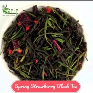 ELIF TEA Spring Strawberry 50g - Mix Black Tea & Anhui Green Tea - Teh Buah Strawberry Kering - Fruit Tea Blend